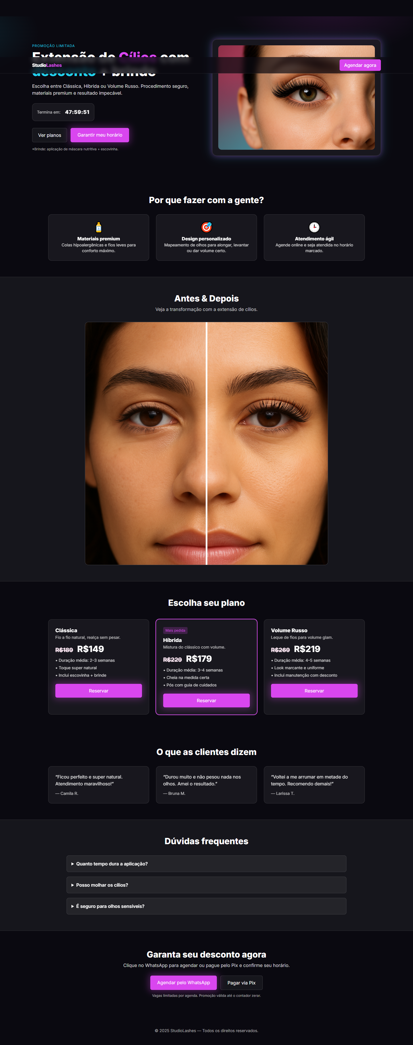 Preview de landing page para estética