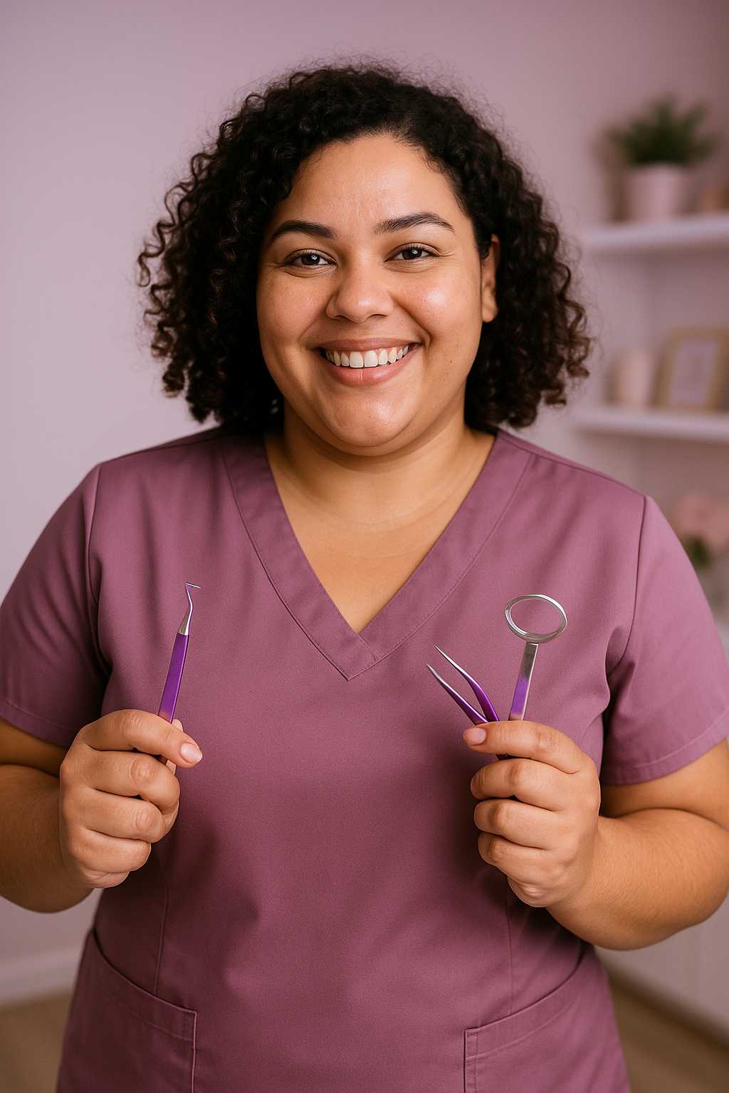 Instrutora sorrindo em estúdio