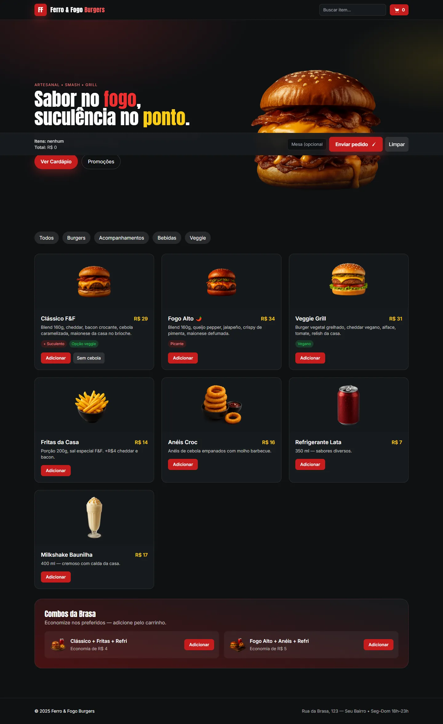 Exemplo de cardápio digital